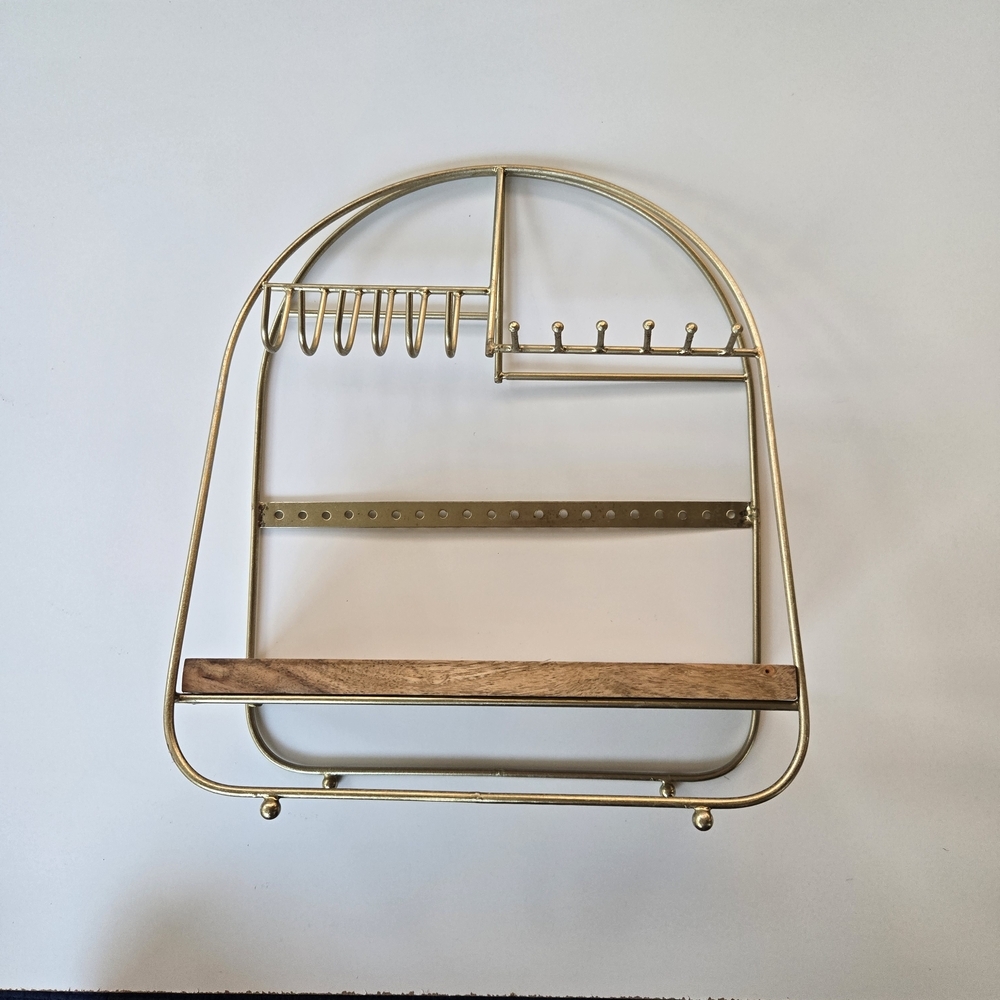 Unbranded Jewelry Organizer Stand OS Gold Wood Arched Multi-Tier Tabletop Holder